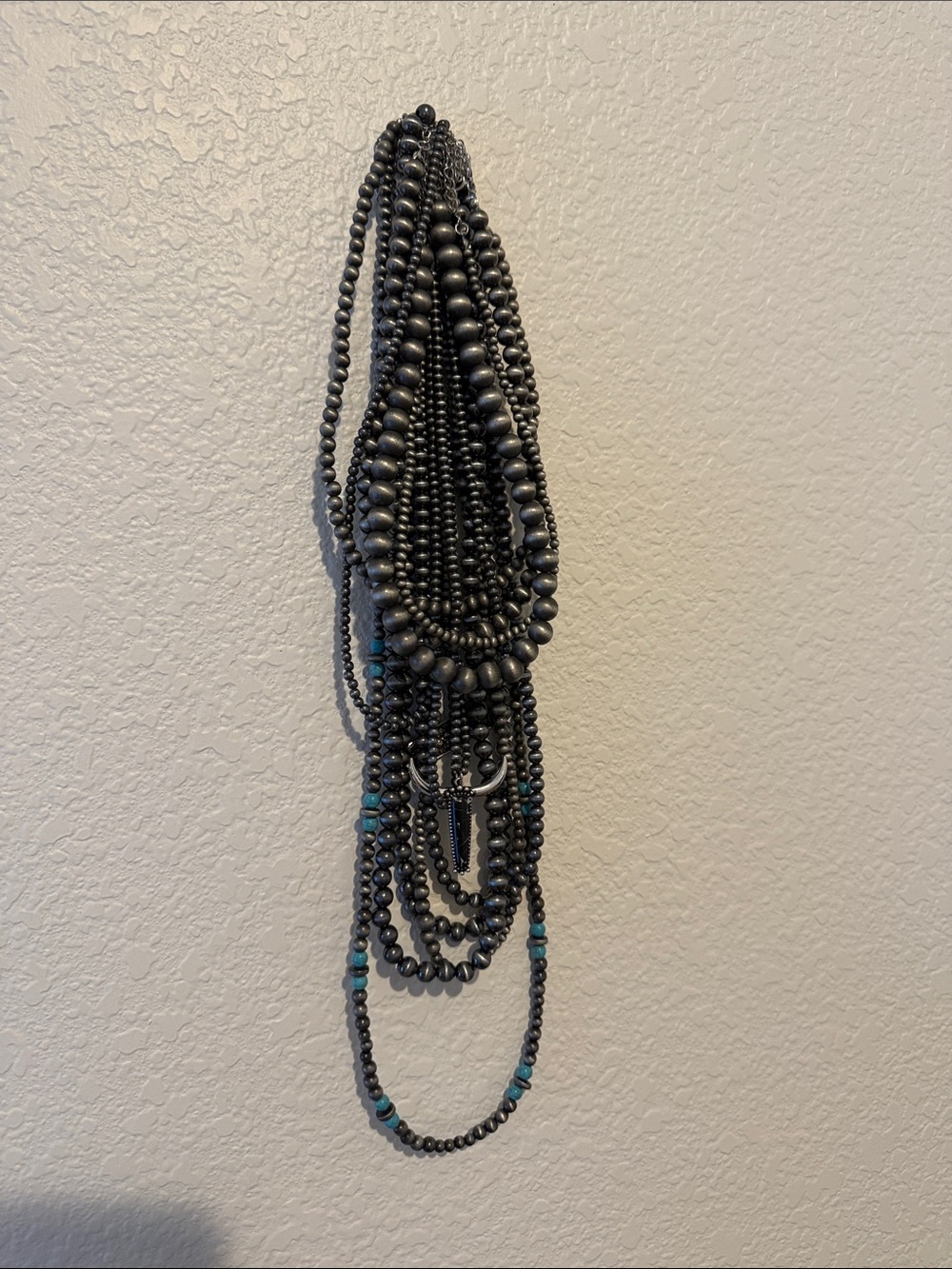 Layered Black Bead Necklace with Turquoise Accents - Women’s Fashion Jewelry